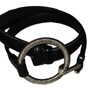 Geunine Leather Women's Black Belt Round Silver Buckle Grunge Size Small